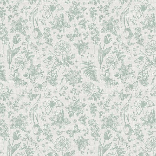 Floral Toss Green/White - FQ Garden Dreams