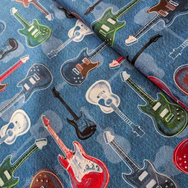 Guitar Print Cotton Fabric – DENIM by Michael Cheung | Man Cave Collection