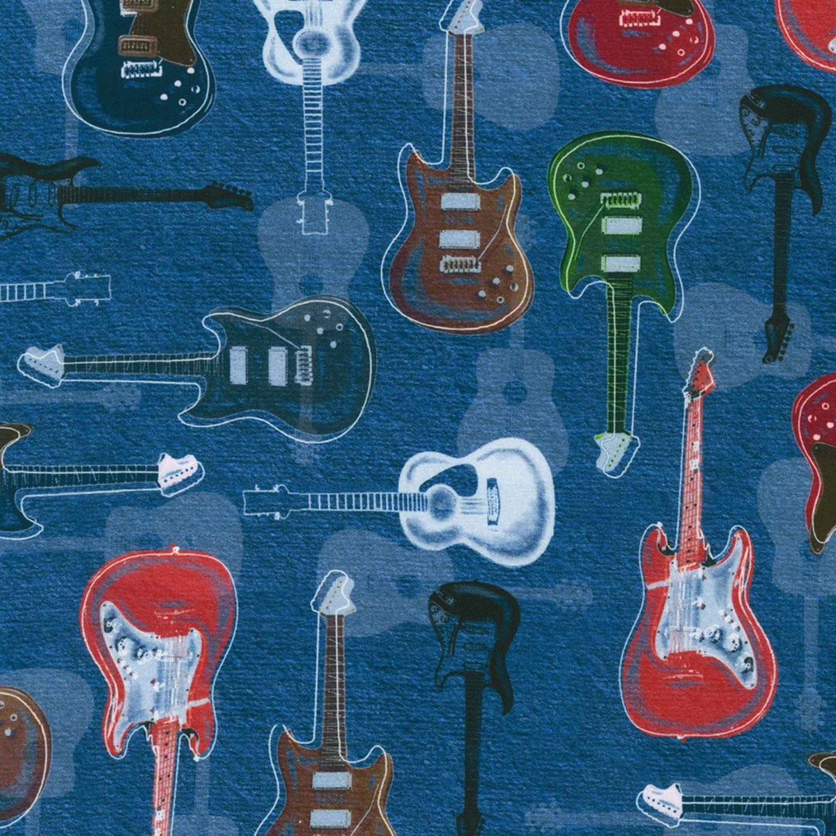Guitar Print Cotton Fabric – DENIM by Michael Cheung | Man Cave Collection