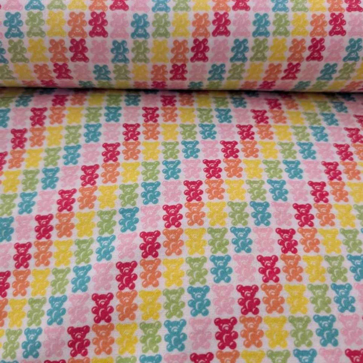 Gummy Bears Flannel Fabric – Bright Rainbow Print by Camelot Fabrics