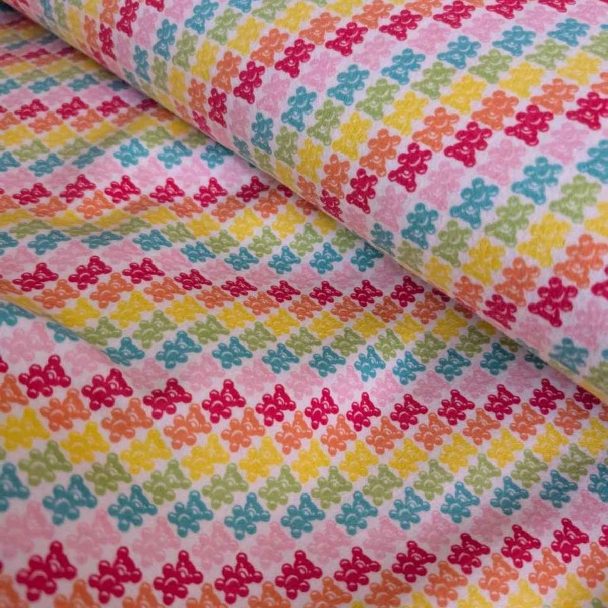 Gummy Bears Flannel Fabric – Bright Rainbow Print by Camelot Fabrics