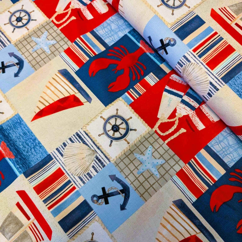 Harbour Days Nautical Cotton Fabric – Sailboats, Anchors & Lobsters | Blank Quilting