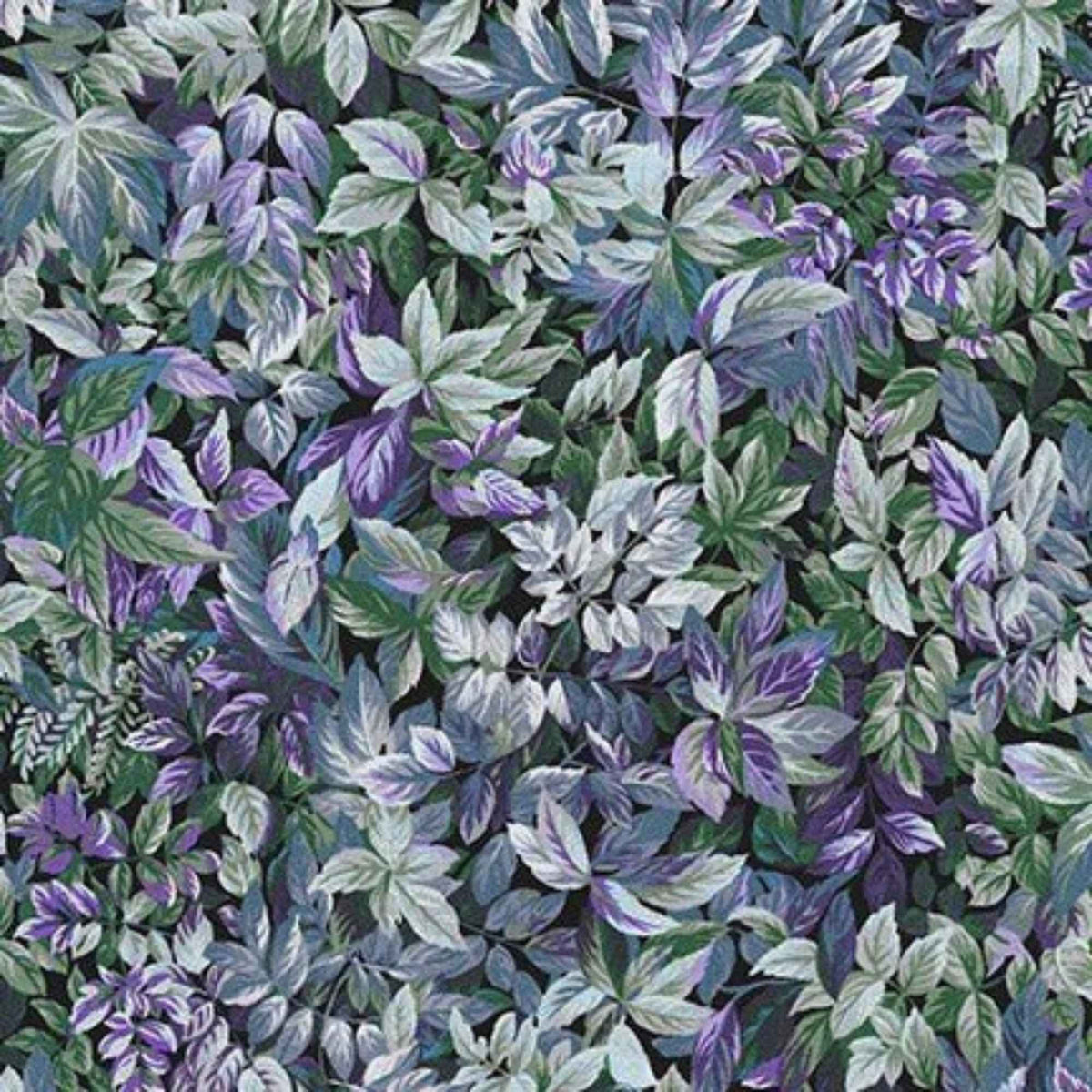 Heather in the Moonlight Botanical Cotton Fabric – Purple, Green & Blue with Metallic Accents