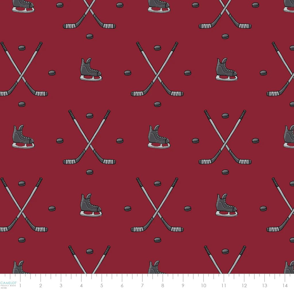 Hockey Anthem Cotton Fabric – Crimson | North of Ordinary | Quilting Cotton