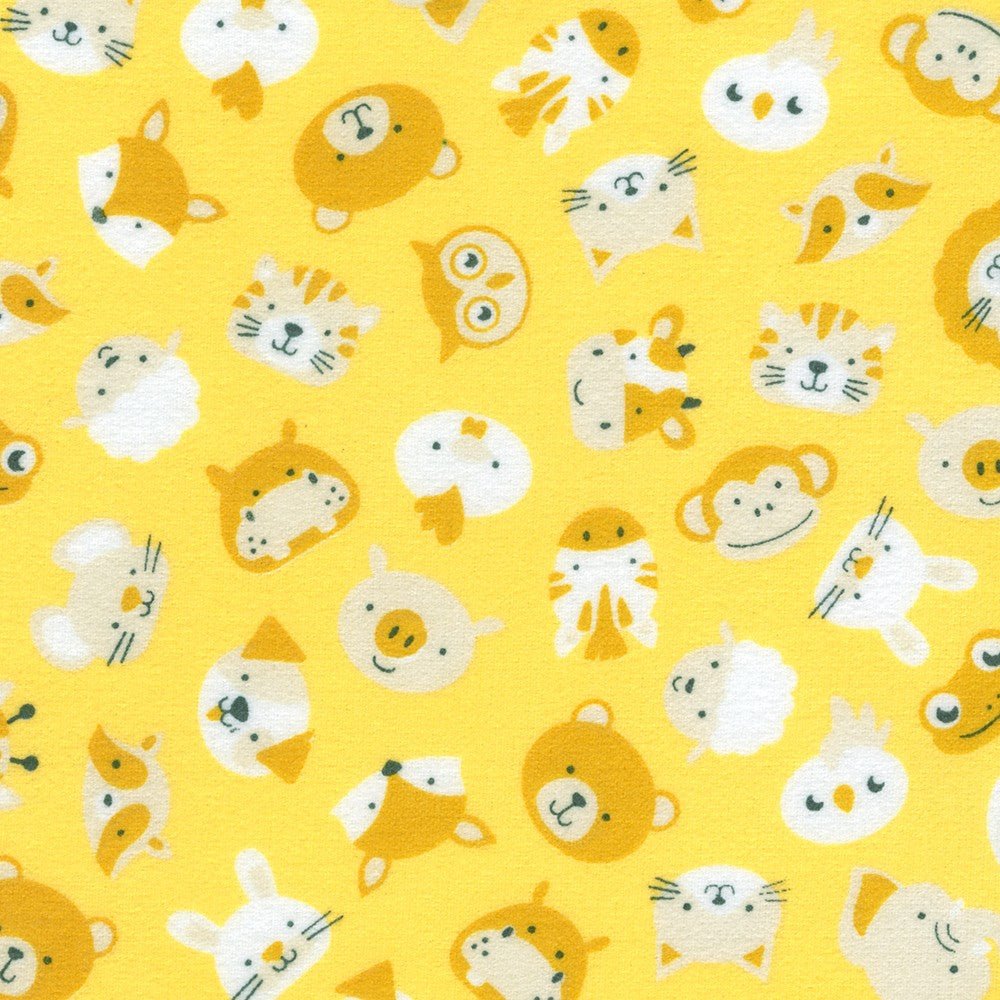 Miniature animal heads on yellow, SRKF - 22728 - 128 DAFFODIL FLANNEL