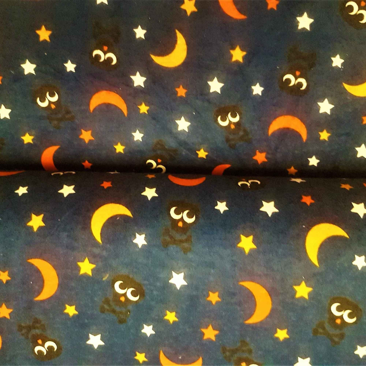 Night Sky Owls & Stars Cotton Flannel Fabric – 100% Cotton
