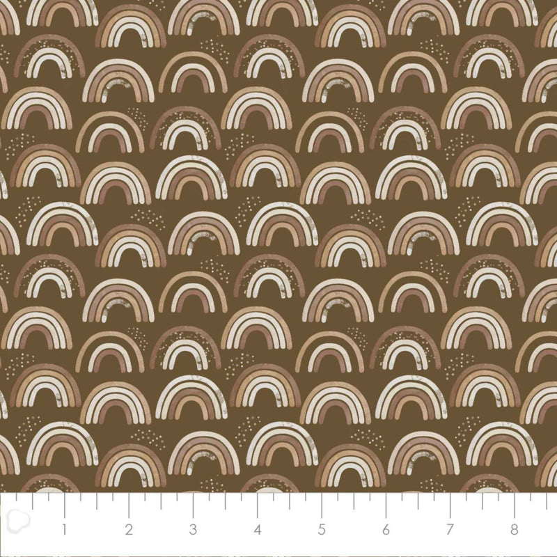 Rainbows Dark Brown Cotton Flannel – Boho Rainbow Print