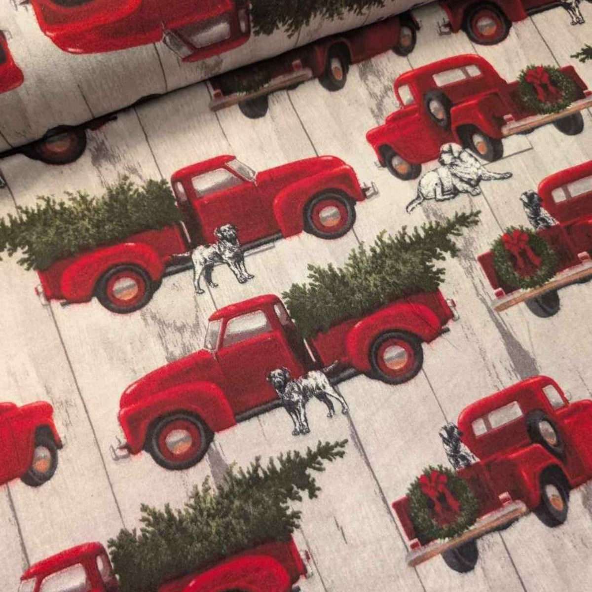 Red Truck & Dog Cotton Flannel – Christmas Trees & Wreaths