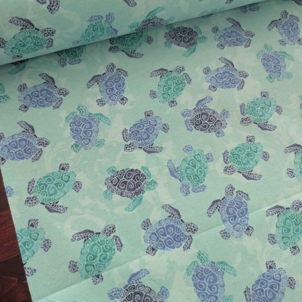 Sea Turtle FLANNEL – Aqua Ocean Print, Soft Brushed, OEKO - TEX Certified