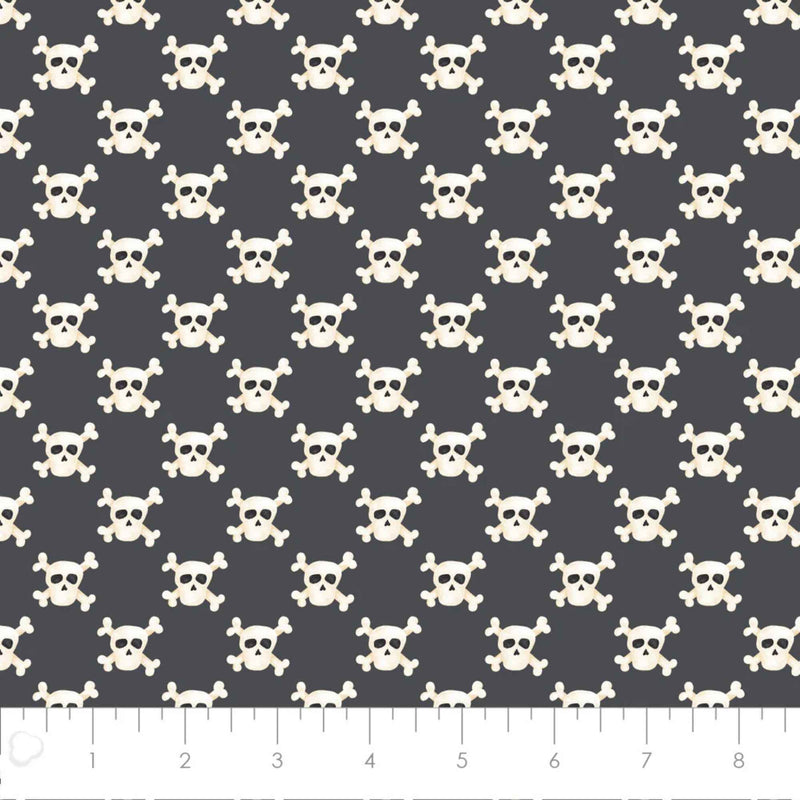 Skulls Black Cotton Flannel – Skull & Crossbones Pattern
