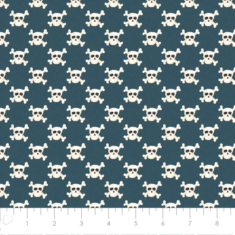Skulls Navy Cotton Flannel – Pirate Skull & Crossbones
