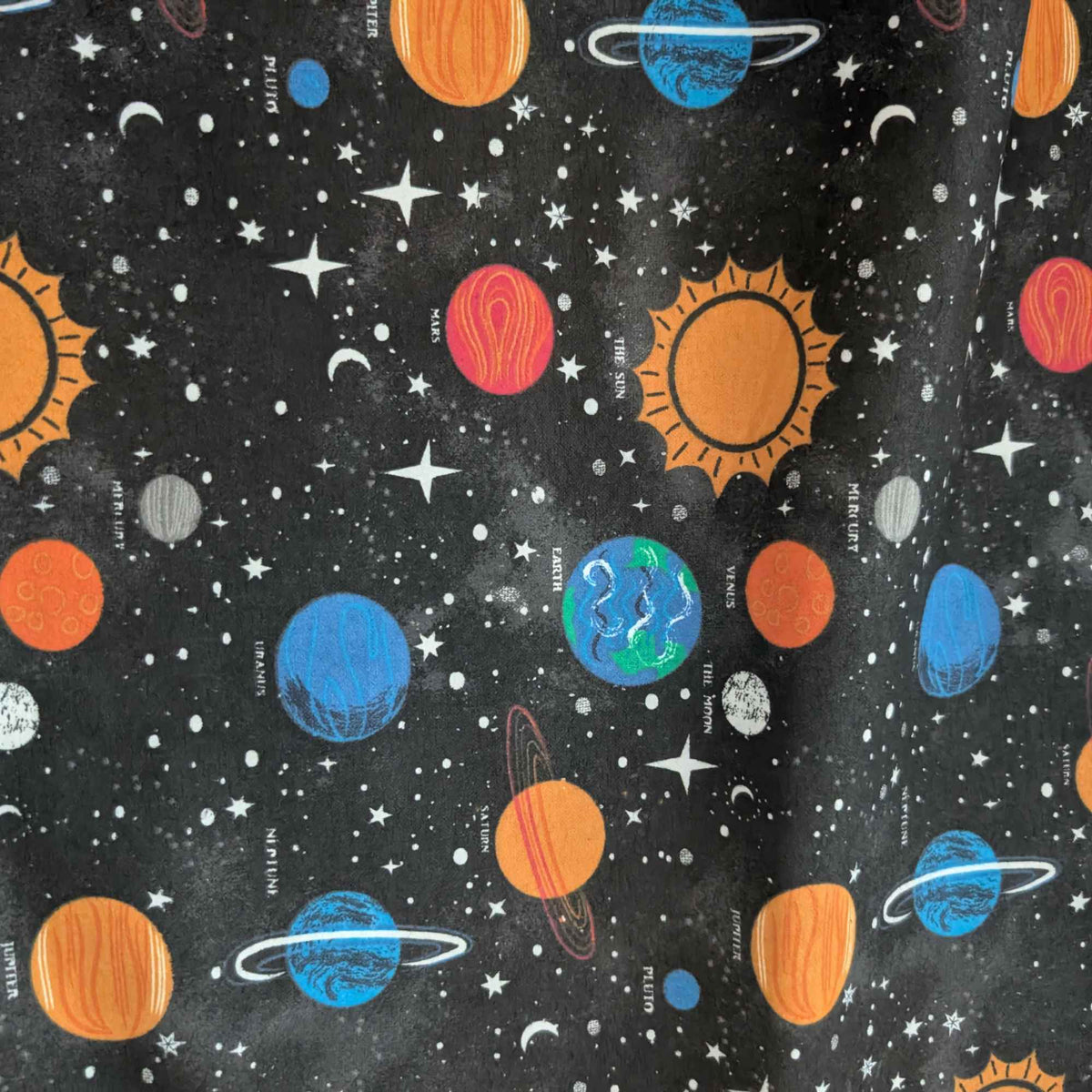 Solar System Cotton FLANNEL – Space Planets on Black