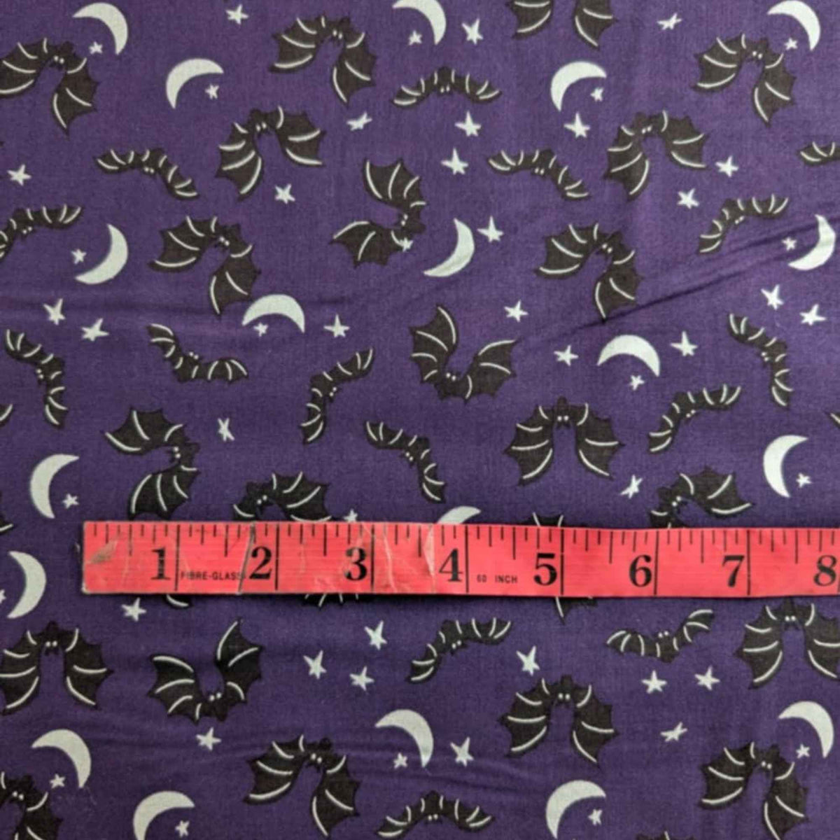 Spooky Hollow Purple Bat Cotton Fabric with Silver Shimmer Moon