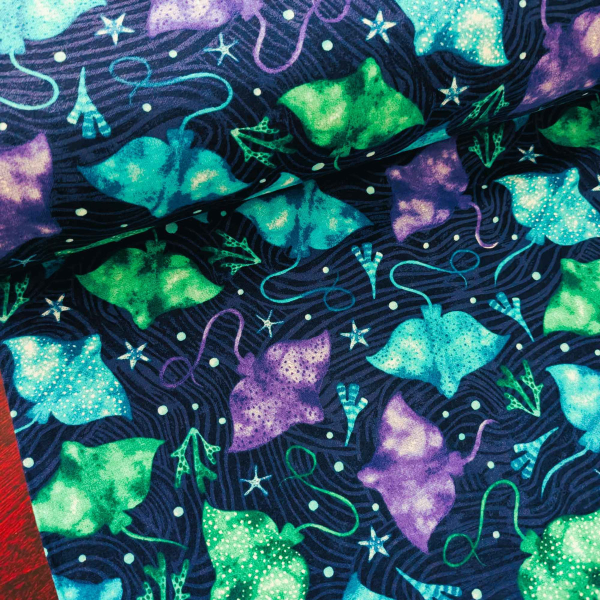 Stingray Cotton FLANNEL – Ocean Sea Life Print, Brushed Soft, OEKO - TEX Certified