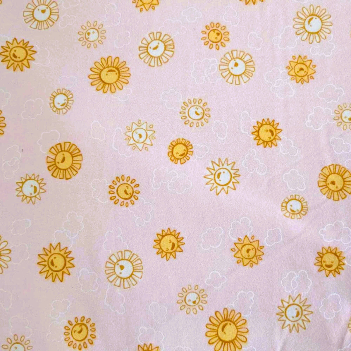 Sun on Pink Cotton Flannel – Over the Moon – Pearl Pink Celestial Print