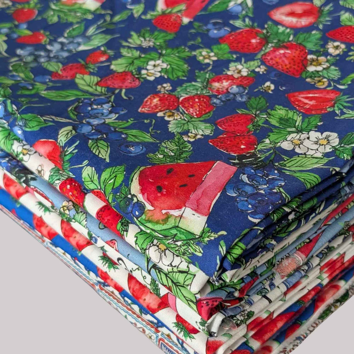 Sweet Summer Fabric Bundle – 9 Watermelon & Strawberry Prints by Anne Tavoletti