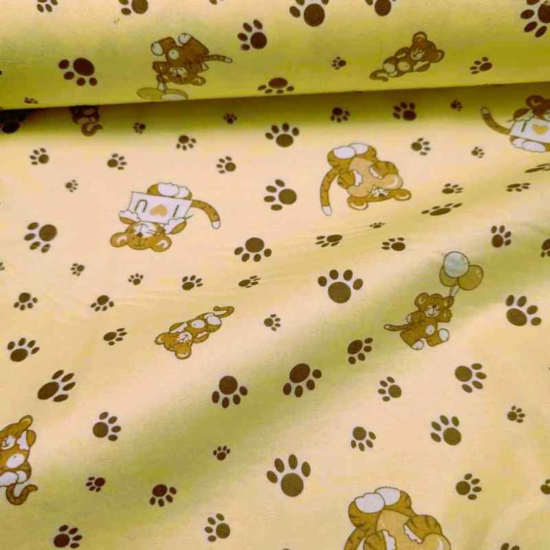 Tiger Cub FLANNEL, Brown Paws on Yellow