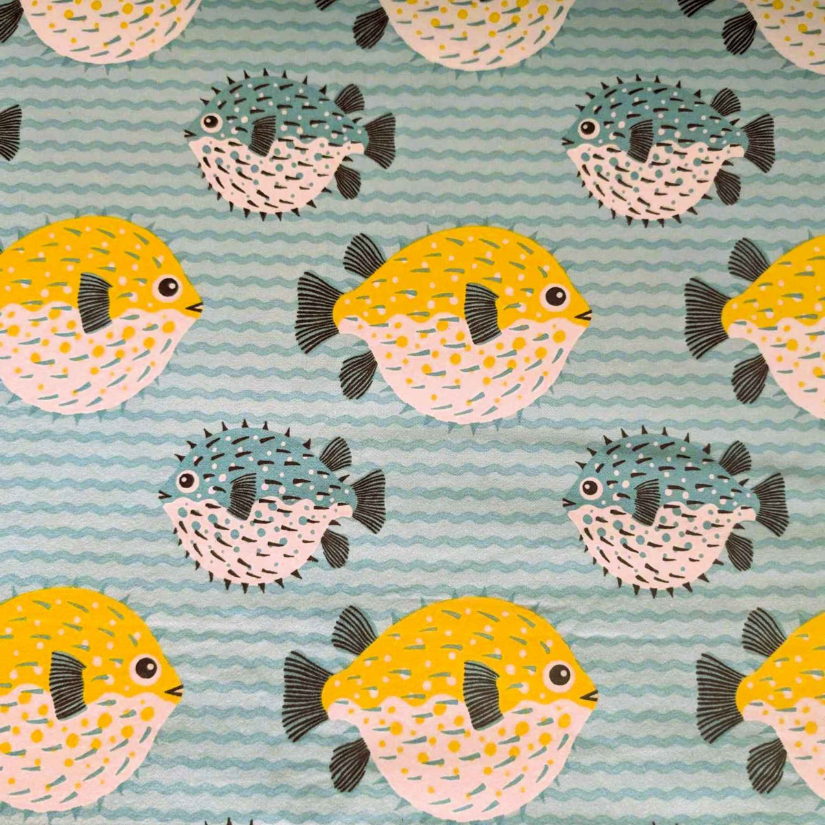 Tropical Pufferfish Cotton Flannel – Aqua, Yellow & Blue – Soft Brushed Fabric