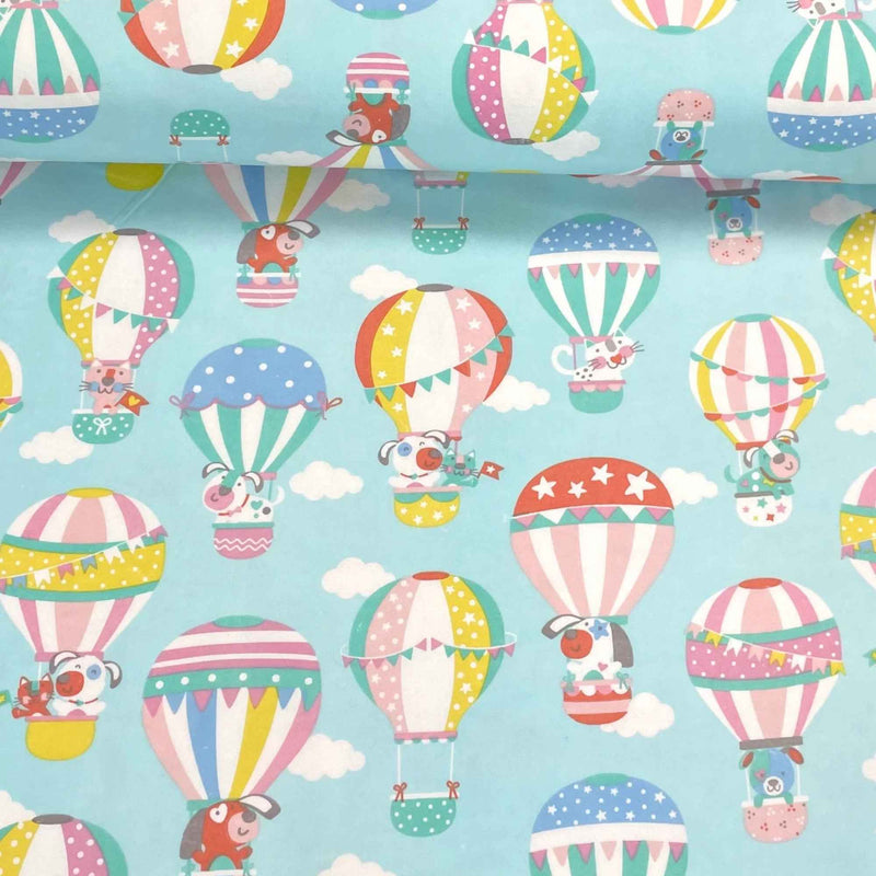 Twinkle Comfort Flannel – Hot Air Balloons & Animals on Blue