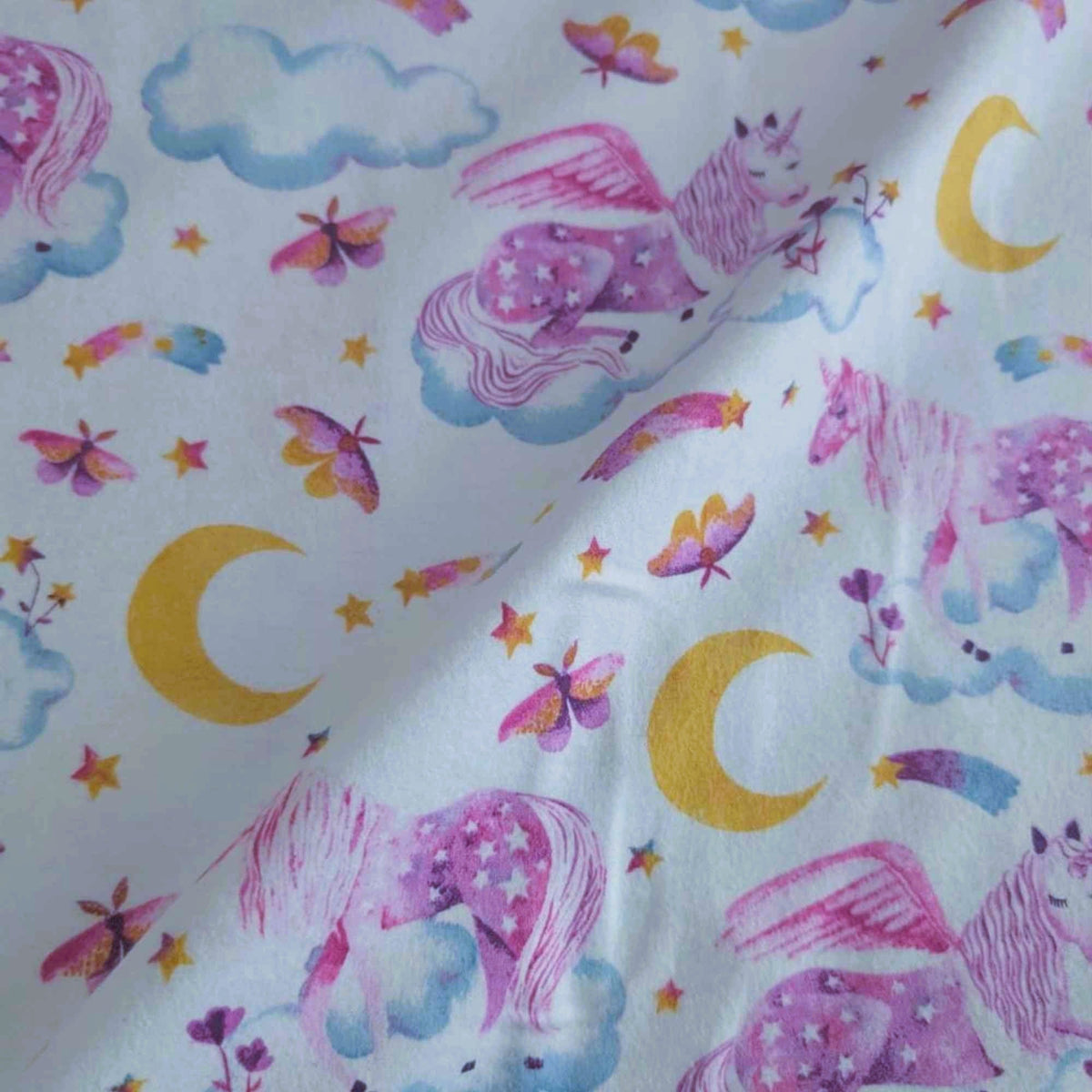 Unicorn Dreams FLANNEL – Pastel Pink & Yellow Moons – Soft Brushed