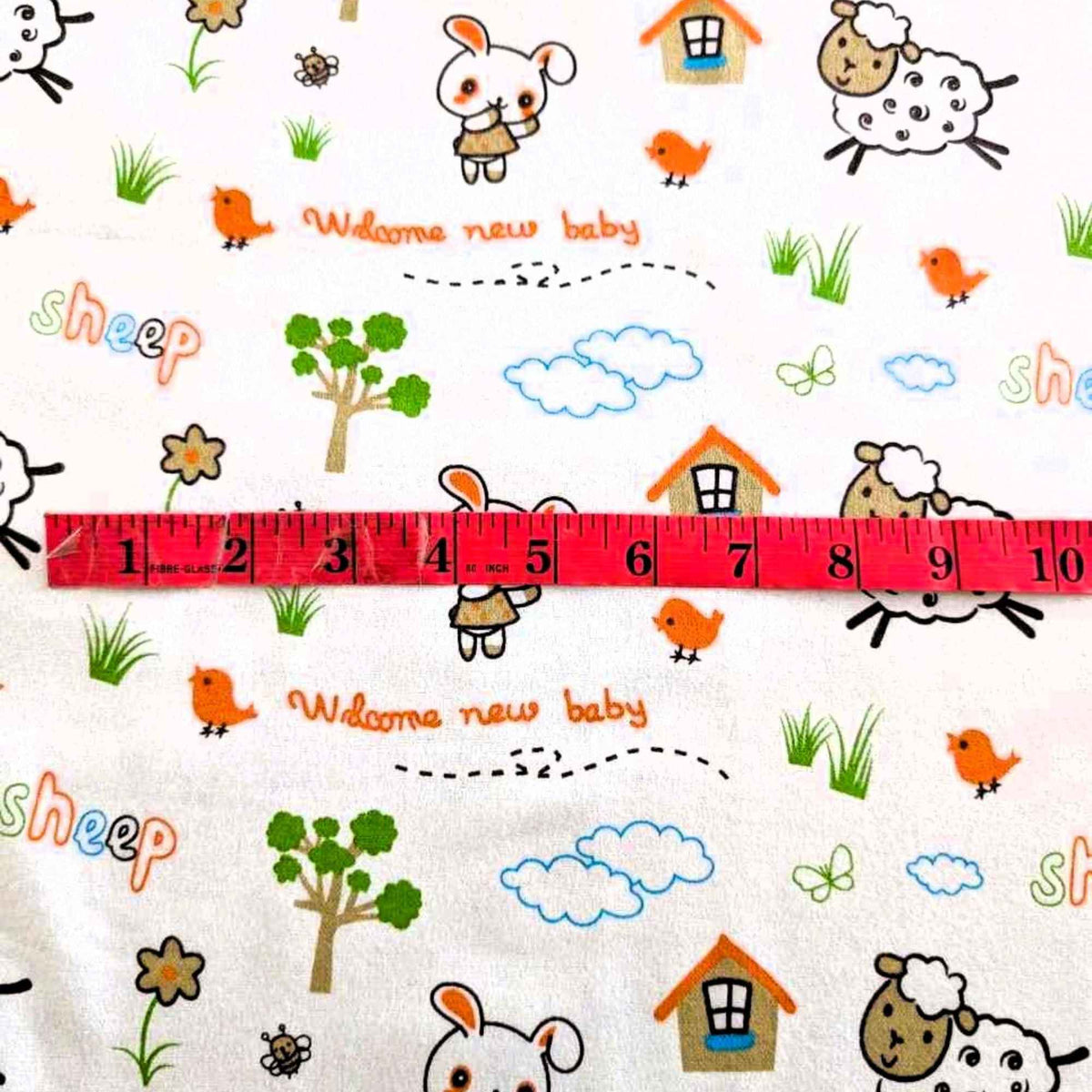 Welcome New Baby Sheep Cotton FLANNEL Fabric