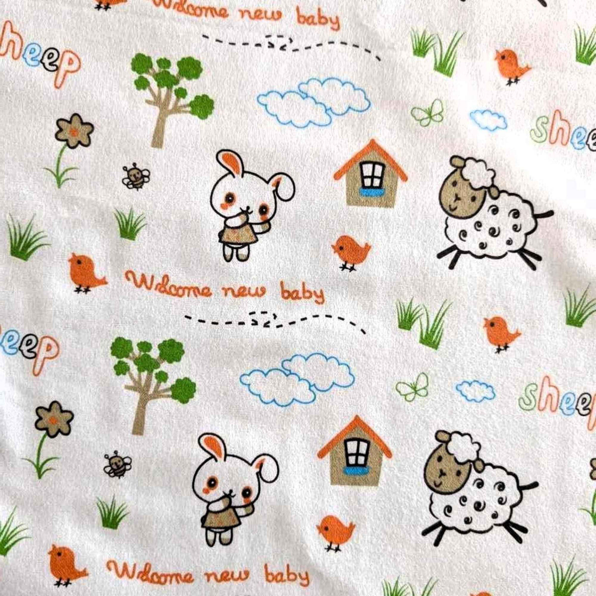 Welcome New Baby Sheep Cotton FLANNEL Fabric