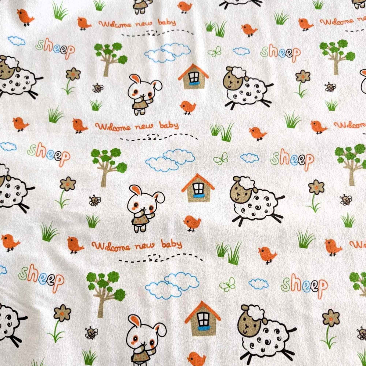Welcome New Baby Sheep Cotton FLANNEL Fabric