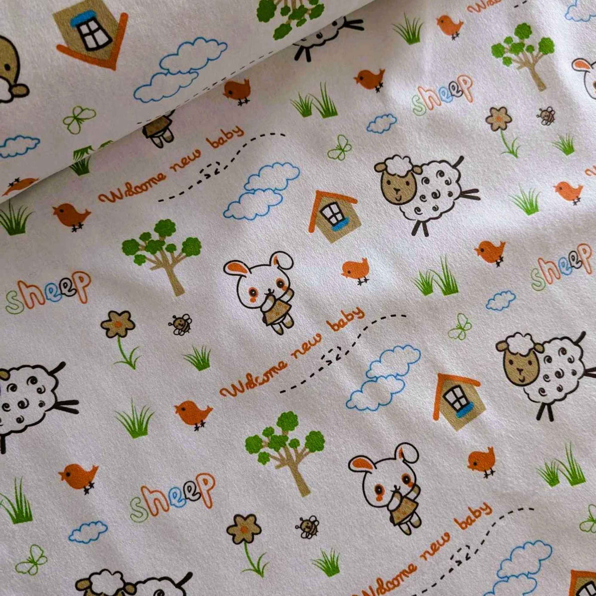 Welcome New Baby Sheep Cotton FLANNEL Fabric
