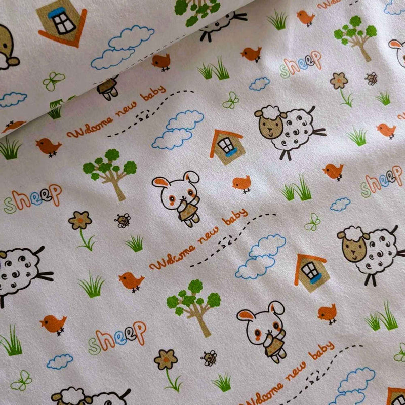 Welcome New Baby Sheep Cotton FLANNEL Fabric