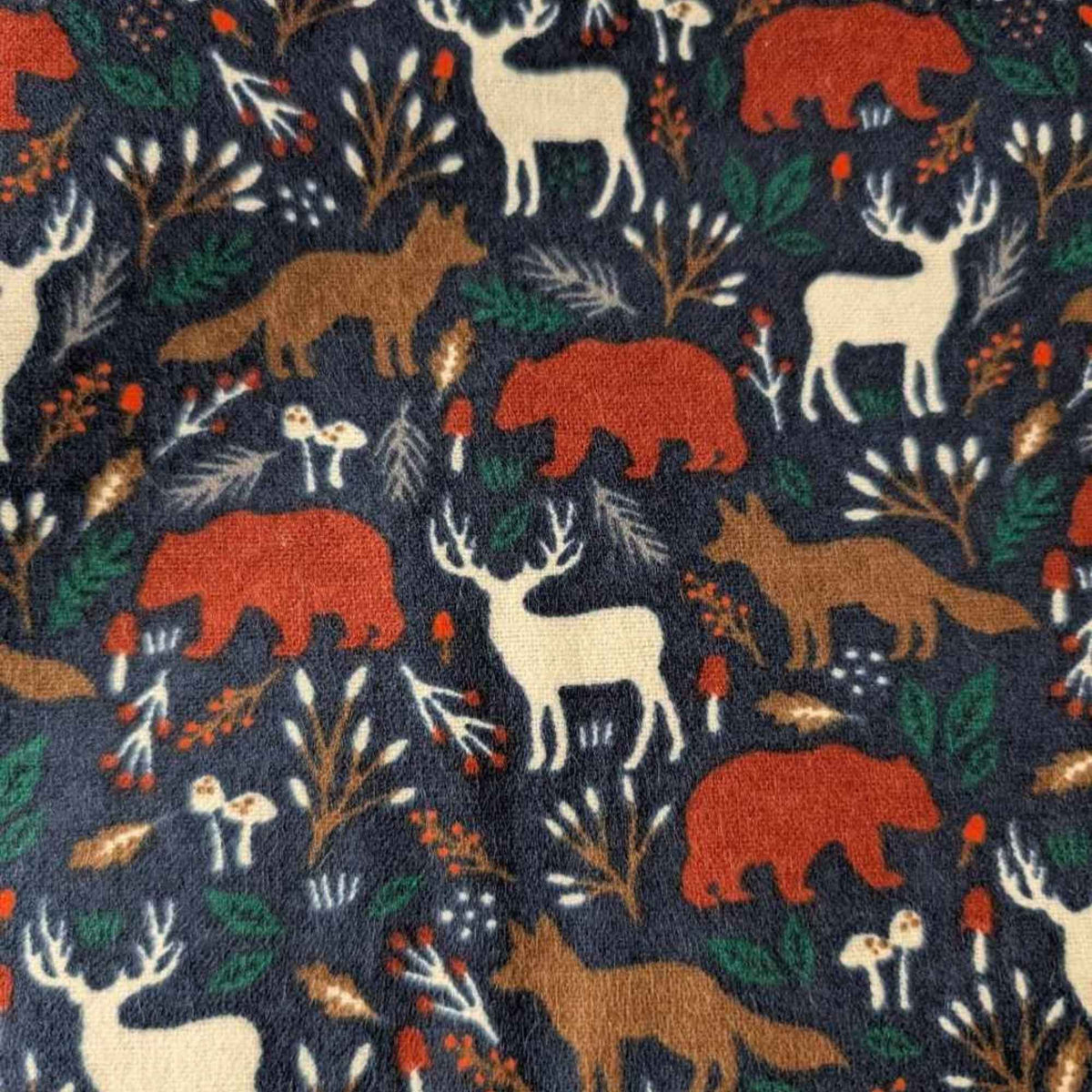 Woodland Animals Cotton Flannel Fabric – Bears, Deer, Foxes on Navy