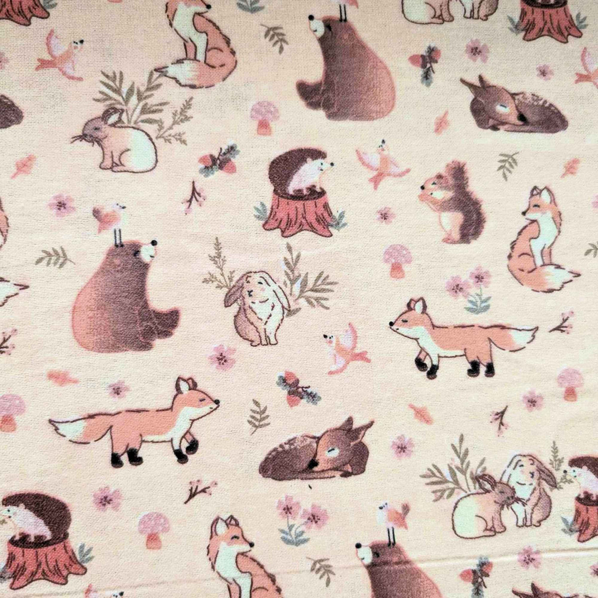 Woodland Animals Cotton Flannel – Forest Fox, Bear, Deer & Bunny