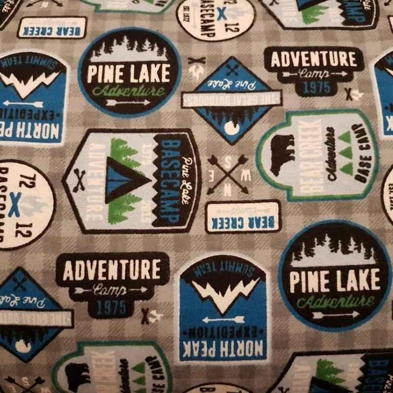 Badges Flannel, Bear Flannel Fabric, Patches Print Woodland Fabric