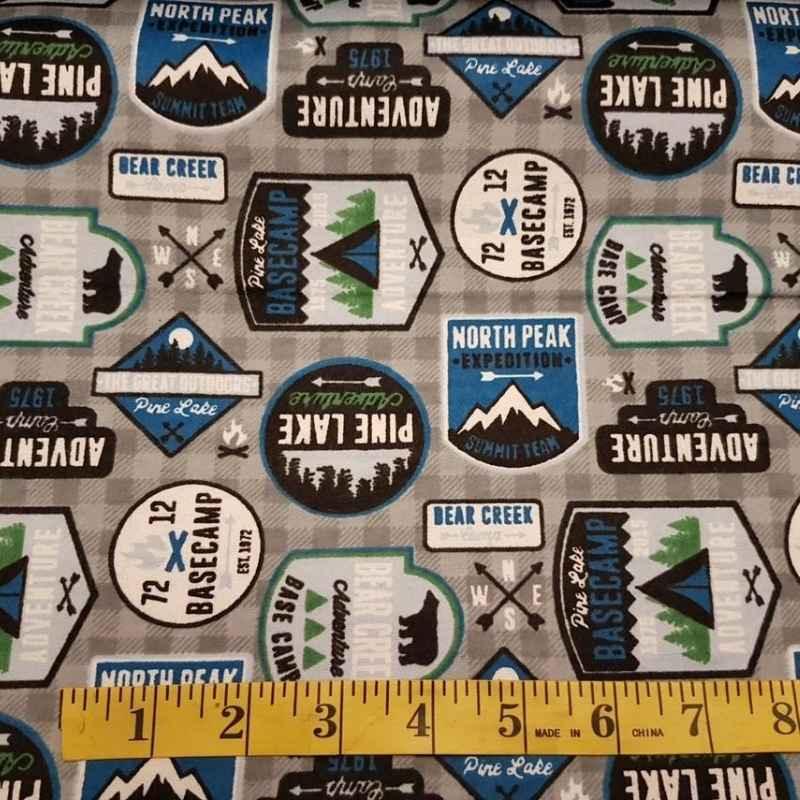 Badges Flannel, Bear Flannel Fabric, Patches Print Woodland Fabric