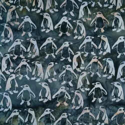 Batik by Mirah, Winter Twine Silver Nest MH-WE-12-7699, gray penguin print batik quilting cotton fabric
