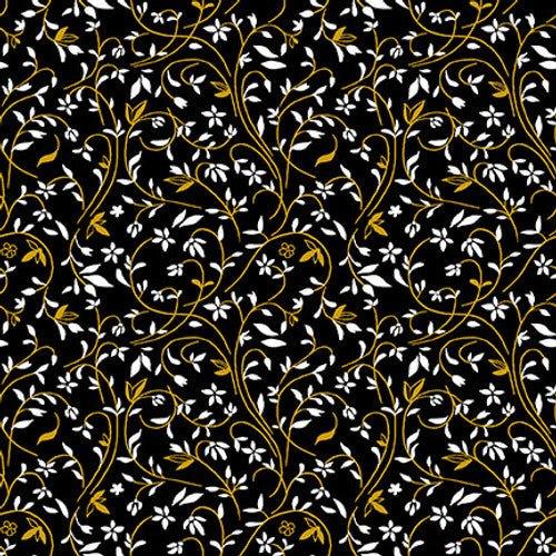 Black, White and 24 Karat, Swirling Vine in Black