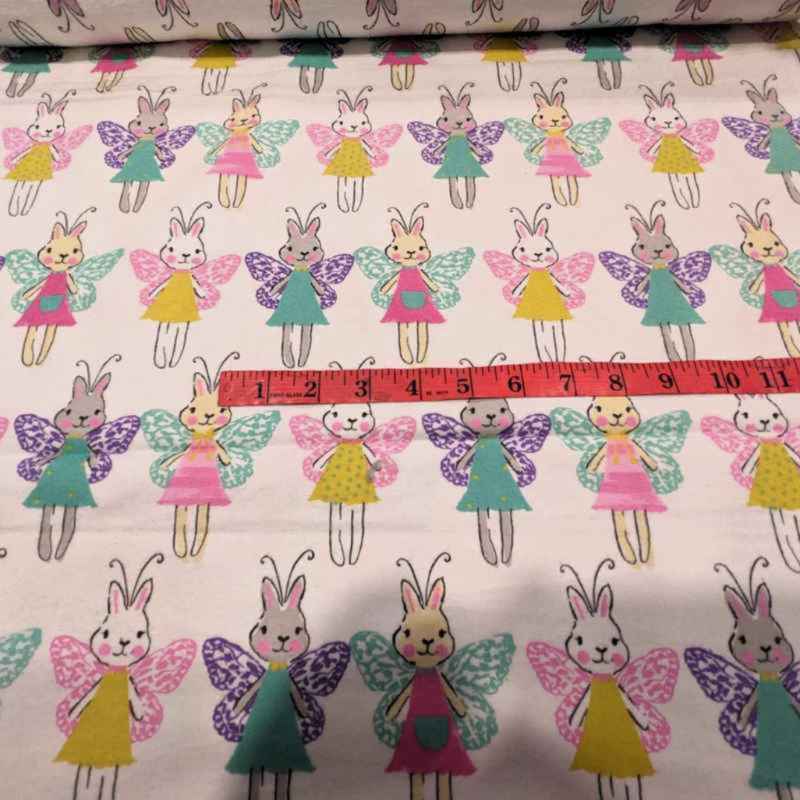 Butterfly Rabbit FLANNEL on White