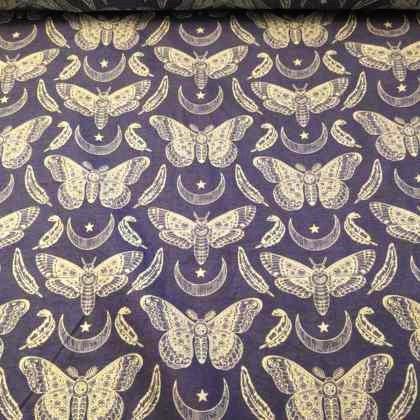 Celestial Moth FLANNEL Fabric on Purple Flannel