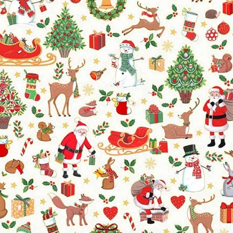 Christmas Fabric, Merry Christmas Icon Montage on White