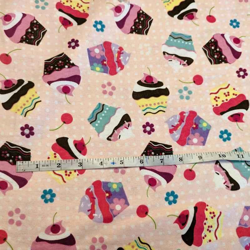 Cupcake Flannel with Silver Glitter and White Polka Dots