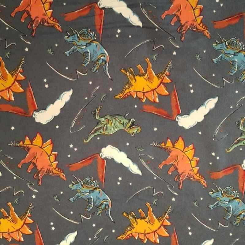 Dinosaur FLANNEL Toss Dinosaur Volcano Flannel Fabric on Grey