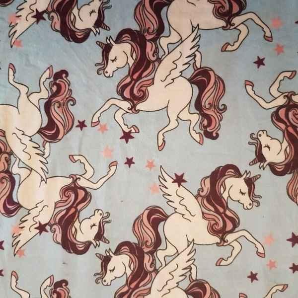 Flying Unicorn Flannel Fabric on Blue Flannel