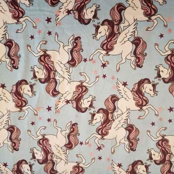 Flying Unicorn Flannel Fabric on Blue Flannel
