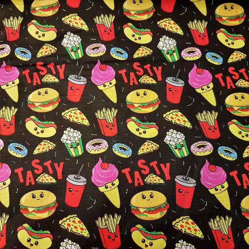 Food, Hamburger, Pizza, Ice Cream Cotton Print