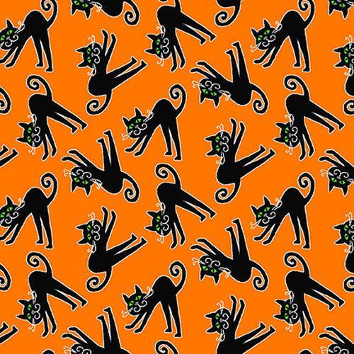 Glow In the Dark Fabric Tossed Cats on Orange