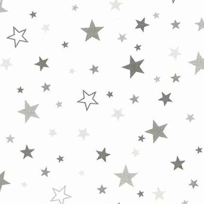 Gray Stars on White FLANNEL, Cozy Cotton Flannel