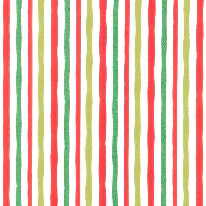 Wavy red, green, and lime stripes on white fabric from Robert Kaufman’s How the Grinch Stole Christmas collection.