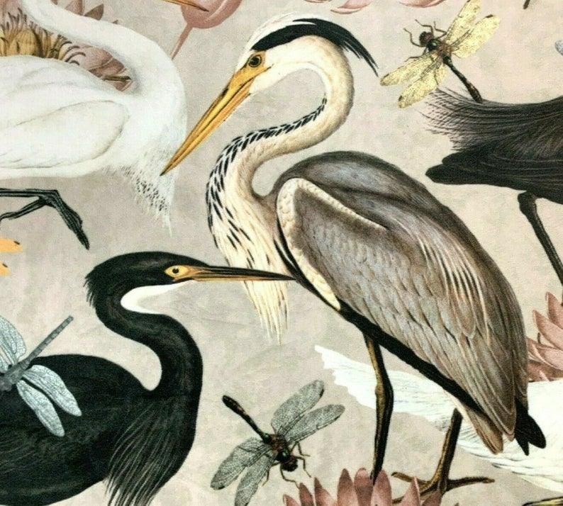 Herons Dragonflies Lotus and Cranes, Italian Velvet Deluxe