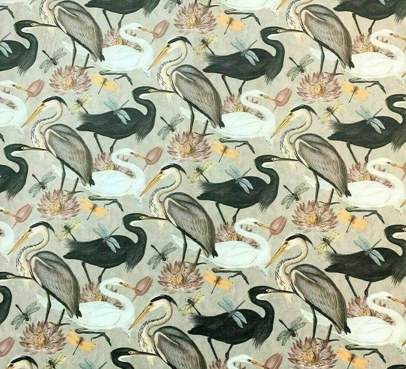 Herons Dragonflies Lotus and Cranes, Italian Velvet Deluxe