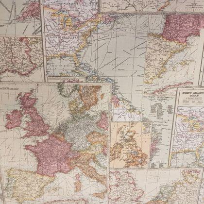 Map Fabric, Vintage World Map, Printed cotton canvas