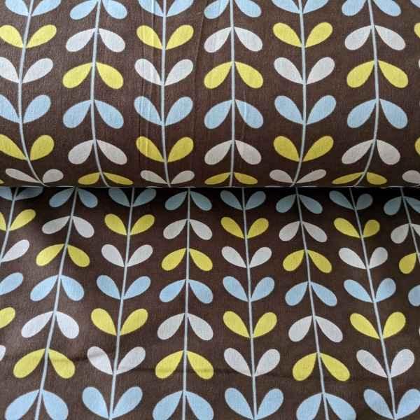 Retro Blue, White Yellow Vine FLANNEL on Charcoal Flannel | Fabric Design Treasures